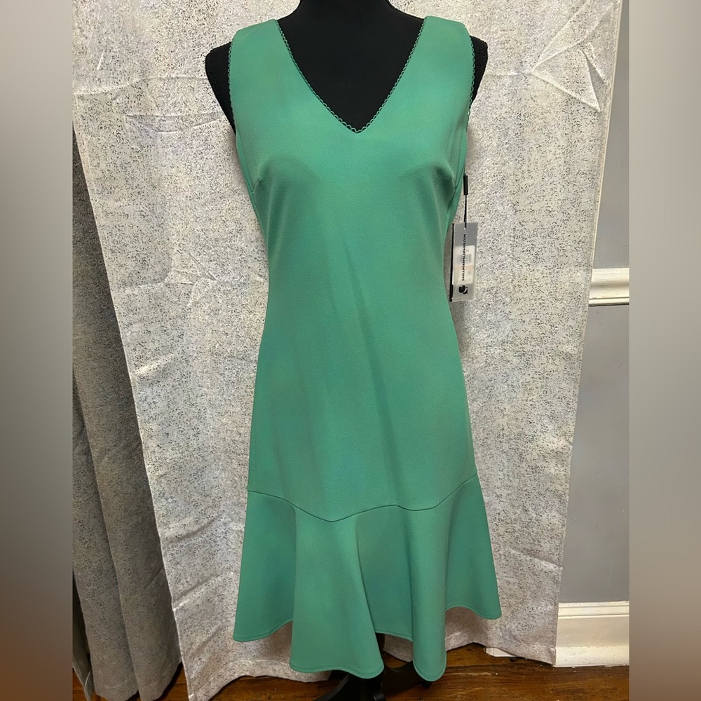 Karl Lagerfeld Paris Scuba Crepe Flounce Sheath Dress